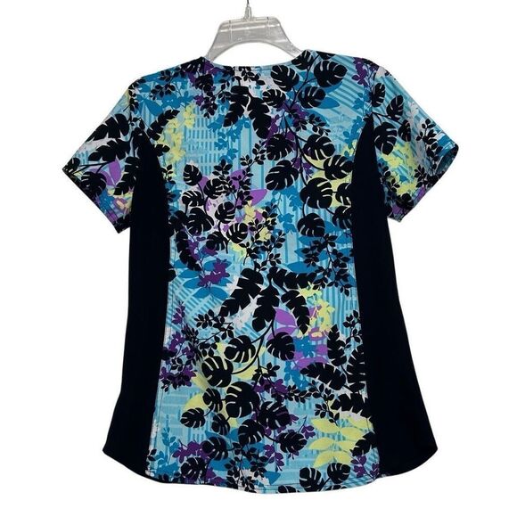 Cherokee iFlex Scrub Top Women's Medium Multicolor Floral V-neck Short Sleeve - Picture 6 of 8